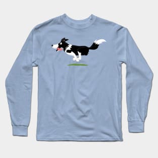 Funny Border Collie dog running cartoon Long Sleeve T-Shirt